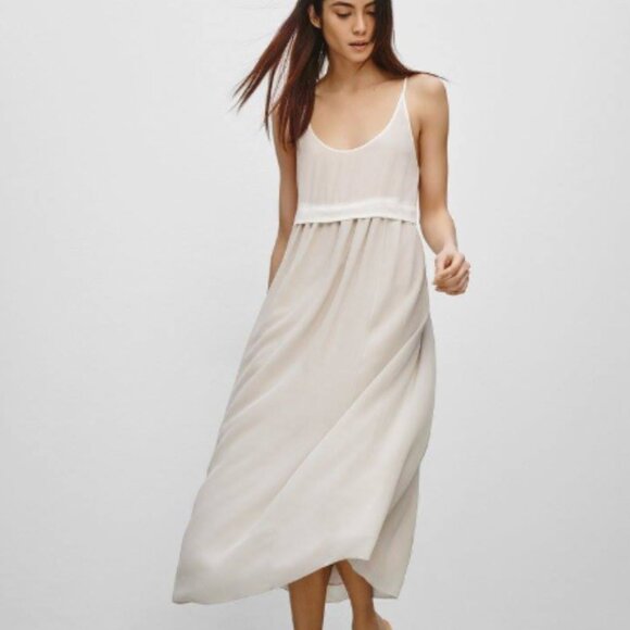 Aritzia Wilfred 100% Silk Slip Maxi Dress Size XS Ivory/Champagne Minimalist - Picture 1 of 11